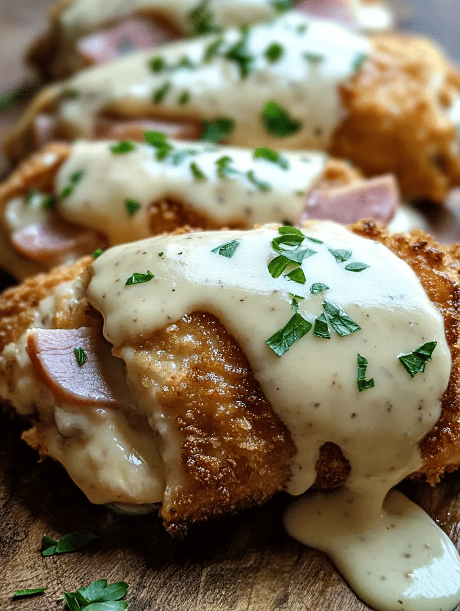 Chicken Cordon Bleu is a timeless classic that has graced dinner tables around the world, embodying the very essence of comfort food. This dish marries the tender, juicy qualities of chicken breast with savory fillings of ham and Swiss cheese, all enveloped in a crispy, golden-brown breading. The contrast of textures—the crunchy exterior against the tender interior—alongside the rich, creamy Swiss cheese sauce, makes for a delightful dining experience that is as visually appealing as it is delicious.