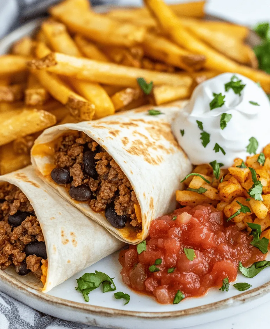 When it comes to comfort food, few dishes can compete with the delightful combination of cheesy beef burritos and crispy fries. This meal is not only satisfying but also perfect for family dinners or gatherings where everyone can indulge in a burst of flavors and textures. The burritos, generously filled with seasoned ground beef and melted cheese, are complemented perfectly by golden, crispy fries that add a satisfying crunch to every bite. This recipe stands out not just for its deliciousness but also for its simplicity and the use of easily accessible ingredients that you likely already have in your kitchen.