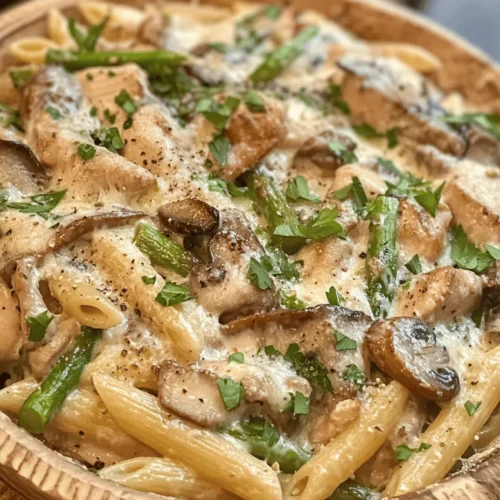 Welcome to the flavorful world of Creamy Mushroom and Asparagus Chicken Penne, a dish that embodies comfort, nutrition, and sheer delight. This delectable pasta recipe is perfect for weeknight dinners, offering a satisfying combination of tender chicken, vibrant vegetables, and a luscious creamy sauce that will please the entire family. Whether you're an experienced chef or a novice in the kitchen, this recipe is designed to be simple yet impressively delicious.
