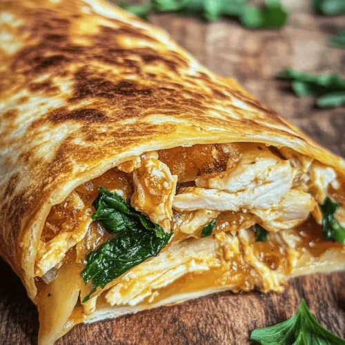 In the fast-paced world we live in, finding meals that are both quick to prepare and satisfying can often feel like a challenge. However, Cheesy Garlic Chicken Wraps emerge as a delightful solution, marrying the convenience of a wrap with the comforting flavors of garlic and cheese. This recipe is not only indulgent but also remarkably easy to make, making it a perfect choice for busy weeknights, casual get-togethers, or even meal prep for the week ahead. With tender shredded chicken, gooey mozzarella, and a hint of garlic all wrapped in a warm tortilla, each bite promises to deliver a burst of flavor that will leave you craving more.