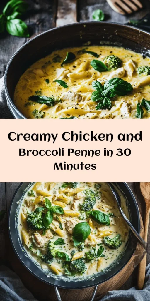 Elevate your dinner game with this creamy broccoli and chicken penne recipe that's as satisfying as it is simple! In just 30 minutes, you can whip up delicious penne pasta tossed with tender chicken, fresh broccoli, and a rich Parmesan cream sauce. Perfect for busy weeknights, this dish is customizable, so feel free to add some red pepper flakes for a little heat. Serve it hot, topped with fresh basil and extra cheese for an irresistible meal. Enjoy a bowl of comfort any day of the week!