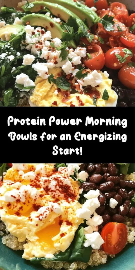 Start your day off right with these Protein-Packed Morning Boost Bowls! This delicious breakfast combines a hearty base of quinoa or brown rice topped with creamy Greek yogurt, vibrant spinach, cherry tomatoes, and protein-rich black beans. Finish it off with perfectly cooked eggs and fresh avocado slices, plus optional feta and herbs for extra flavor. Quick to prepare and packed with nutrients, this bowl is a tasty way to energize your morning routine!