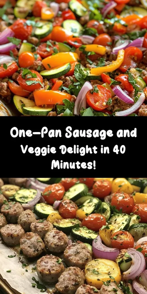 Discover the simplicity and flavor of this One-Pan Wonder: Sausage & Veggie Extravaganza! Bursting with Italian sausage, vibrant bell peppers, zucchini, and cherry tomatoes, this dish is perfect for busy weeknights. Just slice, toss, and roast for an easy meal in one pan. Enhanced with garlic and seasonings, it's both delicious and visually appealing. Ready in 40 minutes and serves four. Don't forget the fresh parsley garnish for a colorful finish!