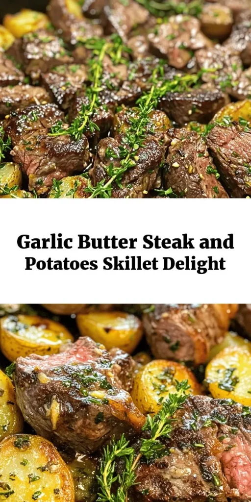 Indulge in this mouthwatering Garlic Butter Steak and Potatoes Skillet! Perfectly seared ribeye or sirloin steak meets tender baby potatoes in a rich garlic butter sauce, infused with fresh rosemary and thyme. This one-pan meal is quick to prepare, taking just 35 minutes from start to finish. Ideal for weeknight dinners or special occasions, it’s sure to impress family and friends. Don't forget the fresh parsley garnish for a pop of color!