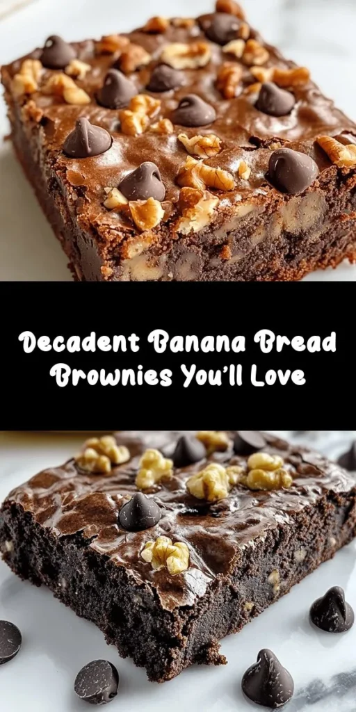 Indulge in the ultimate comfort treat with these Banana Bread Brownies! This easy recipe combines ripe bananas, rich cocoa powder, and a hint of sweetness from brown sugar and applesauce. Perfectly fudgy and moist, these brownies are packed with chocolate chips and optional walnuts for an added crunch. Bake them in just 30 minutes and enjoy a delightful dessert that brings together the best of banana bread and brownies. Simple, delicious, and satisfying!