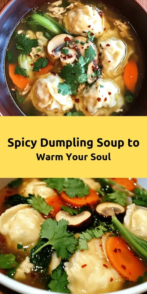 Indulge in the warmth of this authentic spicy dumpling soup! Made from scratch, the tender dumplings are filled with a savory blend of ground pork, green onions, and spices. Simmered in a rich chicken broth with shiitake mushrooms, bok choy, and carrots, this dish is the perfect combination of heartiness and heat. Ready in just an hour, it's ideal for cozy nights. Garnish with fresh cilantro for a burst of flavor! Get ready for a delicious culinary adventure!