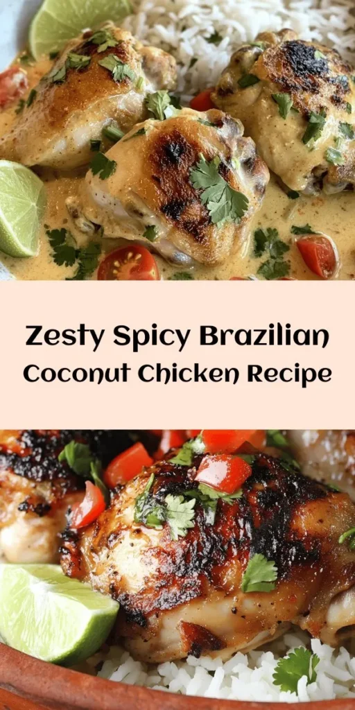 Transport your taste buds to Brazil with this Spicy Brazilian Coconut Chicken! Juicy chicken thighs marinated in creamy coconut milk, fresh cilantro, and zesty lime come together for a flavorful experience. Sauté aromatic vegetables with hints of ginger and chili, then simmer everything to perfection. This dish is perfect over rice or with crusty bread to soak up the sauce. Enjoy a culinary adventure that brings the bold flavors of Brazil to your table!
