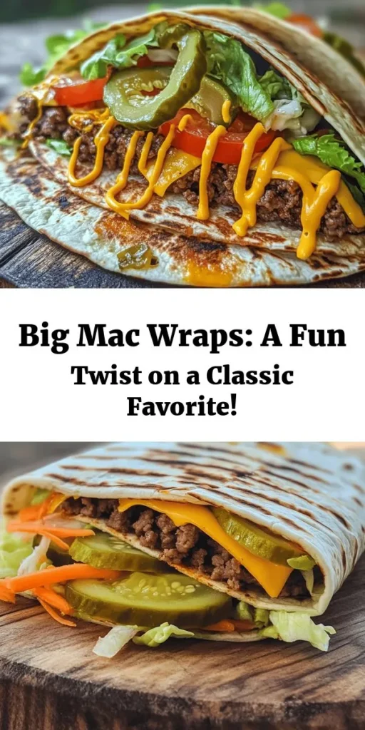Transform your dinner routine with this Big Mac Wrap Madness! Featuring seasoned ground beef, fresh veggies, and a delicious homemade special sauce, this recipe wraps the iconic Big Mac flavors in a convenient tortilla. Perfect for a quick meal that's packed with taste, these wraps are ready in just 30 minutes. Serve them grilled for extra crunch and don’t forget the extra sauce for dipping! Enjoy a family-friendly favorite that everyone will love!