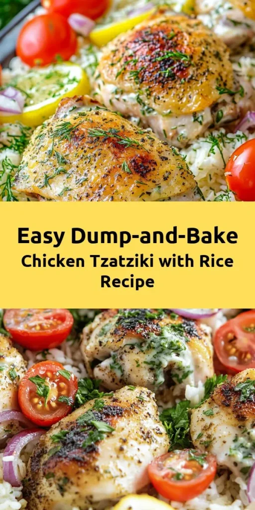 Cook up a flavorful meal with this Dump-and-Bake Chicken Tzatziki with Rice! This easy recipe combines tender chicken thighs, a creamy homemade tzatziki sauce, and fluffy rice all in one pan. Simply mix Greek yogurt, cucumber, garlic, and herbs for the sauce, then layer everything in a baking dish. It’s a hands-off dinner that’s ready in under an hour, making it perfect for busy weeknights! Serve it with fresh parsley and enjoy a taste of the Mediterranean.