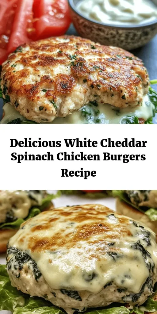 Looking for a flavorful twist on traditional burgers? Try these White Cheddar and Spinach Chicken Burgers! Made with ground chicken, fresh spinach, and creamy white cheddar, these juicy patties are packed with taste. They're easy to make in just 30 minutes and perfect for weeknight dinners. Top with your favorite sauces, lettuce, and tomatoes, and serve with sweet potato fries or a salad. Perfect for any occasion! Enjoy a healthy, delicious meal that family and friends will love!
