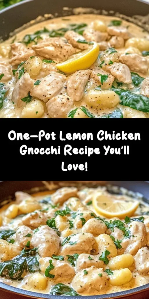 Whip up a delicious One-Pot Lemon Chicken Gnocchi Delight that's bursting with flavor! This simple recipe combines diced chicken, garlic, and onion in a creamy lemon sauce, then adds fluffy potato gnocchi and fresh spinach for a perfect meal in just 30 minutes. With a hint of thyme, basil, and freshly grated Parmesan, it's comfort food at its finest. Ideal for busy weeknights, it's easy to make and even easier to enjoy!
