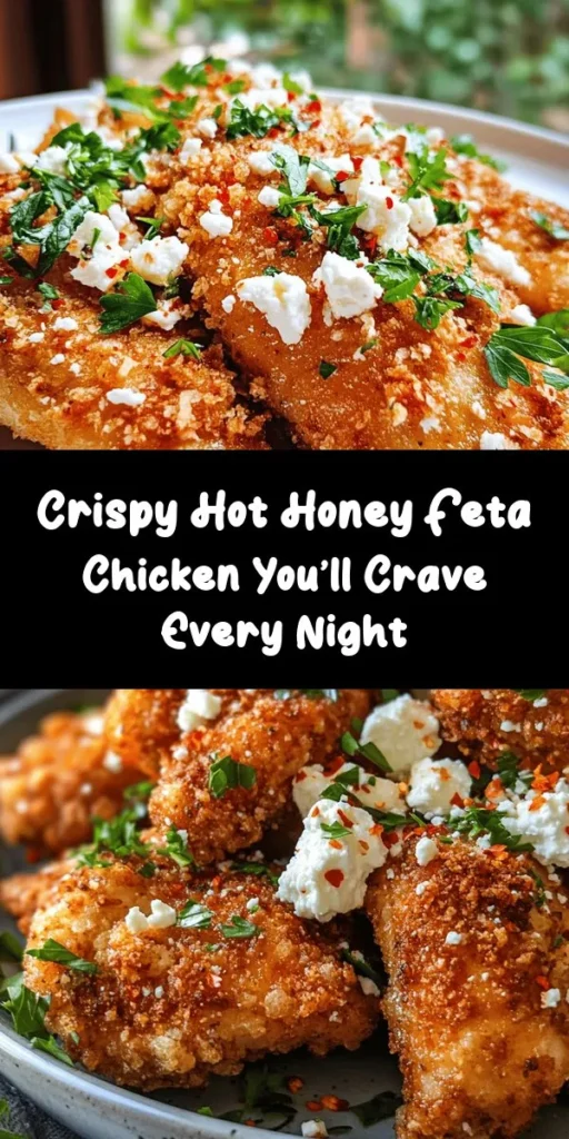 Indulge in this Crispy Hot Honey Feta Chicken that will elevate your dinner game! Coated in a flavorful blend of spices and breadcrumbs for ultimate crunch, each juicy chicken breast is topped with a warm honey feta sauce that adds a delightful kick. Perfect for a weeknight meal or impressing guests, this dish is easy to make and irresistibly delicious. Serve with roasted veggies or a fresh salad for a complete meal! Enjoy every bite!
