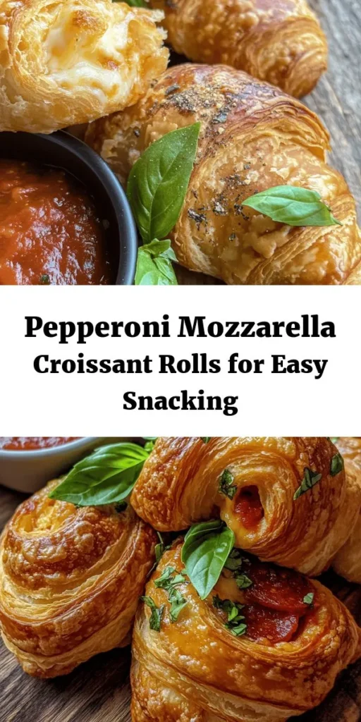 Indulge in these delicious Mozzarella Pepperoni Croissant Rolls, perfect for a quick snack or party appetizer! Made with flaky croissant dough, gooey mozzarella, and savory pepperoni, these rolls are easy to whip up in just 25 minutes. Simply layer the ingredients, roll, brush with egg wash, and bake until golden. Serve warm with marinara sauce for dipping and a sprinkle of fresh basil for a burst of flavor. Get ready to impress your taste buds!