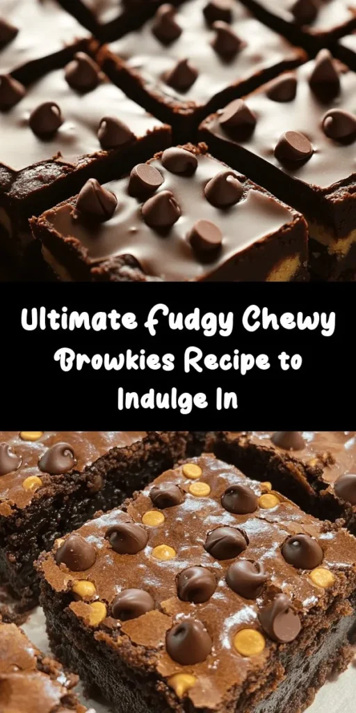 Indulge in the ultimate dessert with these Best Fudgy Chewy Browkies! Combining rich brownie and cookie dough layers, this recipe is a chocolate lover's dream. Made with simple ingredients like butter, sugar, eggs, and chocolate chips, they're easy to prepare. Just bake for 25-30 minutes, and you’ll have a gooey treat that’s perfect for sharing. Enjoy them warm or with a scoop of ice cream for an extra special touch! Treat yourself today!