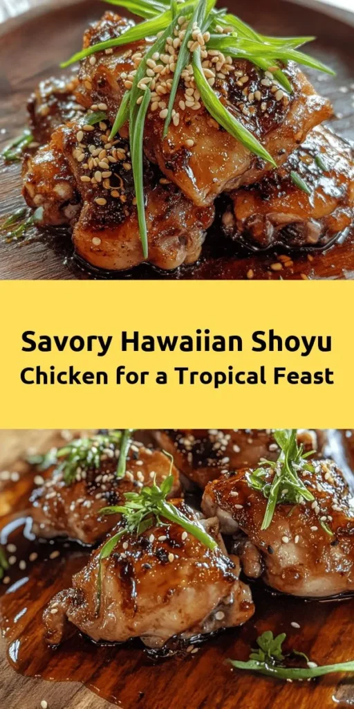 Get ready to indulge in the flavors of the tropics with this mouthwatering Hawaiian Shoyu Chicken! This recipe features succulent chicken thighs marinated in a rich blend of soy sauce, brown sugar, garlic, and ginger, then baked to perfection. With an easy prep time of just 10 minutes, this dish is perfect for busy weeknights or special gatherings. Don’t forget to garnish with green onions and sesame seeds for that finishing touch. Enjoy a taste of Hawaii right at home!