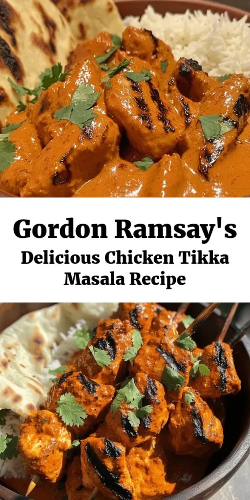Savor the rich flavors of Gordon Ramsay's Chicken Tikka Masala! This delicious recipe features marinated chicken thighs grilled to perfection, then simmered in a creamy, spiced tomato sauce that's simply irresistible. With ingredients like yogurt, garam masala, and fresh cilantro, this dish is perfect for a family dinner or special occasion. Serve it with basmati rice or naan for a truly unforgettable meal. Check it out and elevate your cooking game!