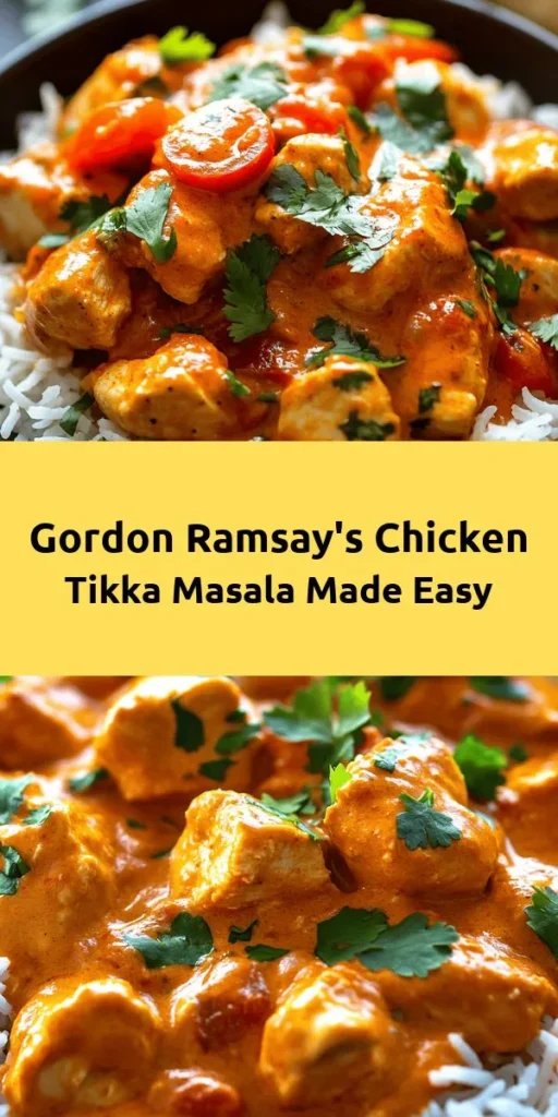 Discover the rich and aromatic flavors of Gordon Ramsay's Chicken Tikka Masala, a delicious classic perfect for any occasion! This easy recipe combines tender marinated chicken thighs with a creamy tomato sauce, infused with warm spices like cumin, coriander, and garam masala. Serve it with basmati rice or naan to soak up every drop of this flavorful dish. Ideal for family dinners or impressing guests, it's a meal everyone will love!