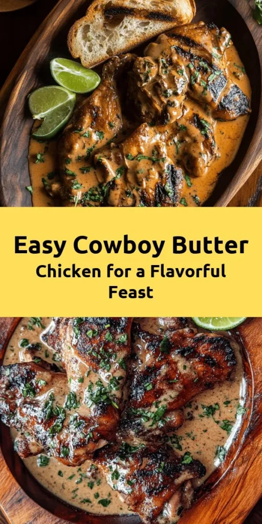 Get ready to taste the Wild West with this mouthwatering Cowboy Butter Chicken! Made with juicy chicken thighs marinated in a flavorful garlic-herb butter sauce, this dish is perfect for grilling or baking. Serve it with crusty bread or rice and a squeeze of fresh lime for a zingy finish. Perfect for a family dinner or a backyard cookout, this buttery delight will have everyone coming back for seconds! Try it and savor the flavor!