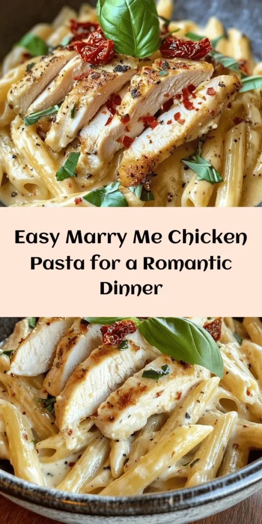 Indulge in the ultimate comfort food with this Marry Me Chicken Pasta recipe! Perfect for date night or a cozy dinner, this dish features tender chicken breasts, creamy sauce, and flavorful sun-dried tomatoes tossed with your favorite pasta. Ready in just 30 minutes, it's an easy way to impress your loved ones. Garnish with fresh basil and a hint of red pepper flakes for a touch of spice. Get ready for a meal that could spark romance!