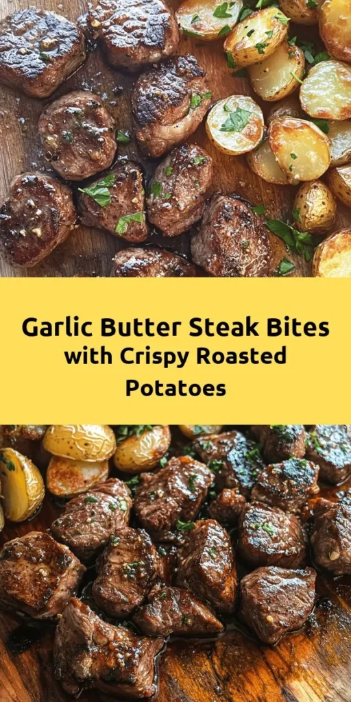 Indulge in this irresistible Sizzling Garlic Butter Steak Bites & Crispy Potatoes recipe that’s perfect for dinner! Juicy sirloin steak bites are seared to perfection and tossed in a rich garlic butter sauce, paired with golden, crispy roasted baby potatoes. With just a handful of ingredients and a quick 40-minute prep time, you’ll have a satisfying meal that’s sure to impress. Don’t forget the fresh parsley for a lovely garnish!