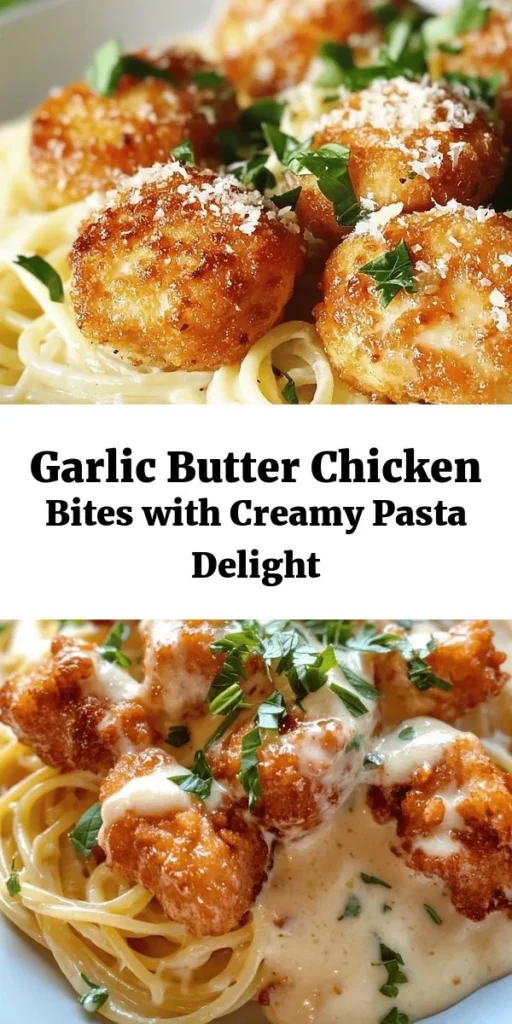 Indulge in a delicious dinner with these Garlic Butter Chicken Bites served over creamy Parmesan pasta. This dish is not just easy to whip up but also packed with flavor. Tender chicken thighs are sautéed in rich garlic butter, seasoned perfectly with herbs, and combined with fettuccine enveloped in a luscious cream sauce. Ready in just 30 minutes, it's a perfect meal for busy weeknights. Garnish with fresh herbs for extra flair! Enjoy!