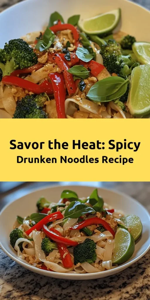 Get ready to spice up your dinner with this amazing Spicy Drunken Noodles Delight! This quick and easy recipe features wide rice noodles tossed with vibrant veggies, fragrant garlic, and your choice of protein, all wrapped in a flavorful sauce with a kick of heat. Perfect for a weeknight meal, it's ready in just 30 minutes. Serve it up with fresh lime wedges for a zesty finish. Follow this simple step-by-step guide and enjoy a delicious Thai-inspired dish tonight!