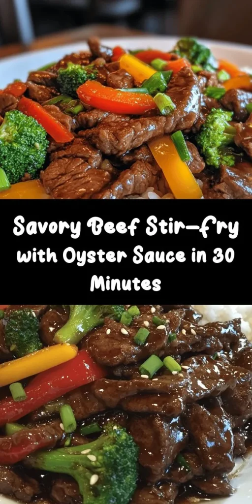 Indulge in a quick and delicious Savory Beef with Oyster Sauce Delight that will impress your family and friends! This easy recipe features tender beef flank steak marinated in a rich oyster and soy sauce, perfectly stir-fried with vibrant bell peppers and broccoli. Ready in just 30 minutes, it's a perfect weeknight meal served over jasmine rice or noodles. Garnish with fresh green onions for a burst of flavor. Enjoy this scrumptious dish!