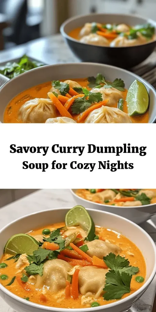 Warm up with this delicious Best Curry Dumpling Soup that combines flavorful dumplings and a creamy, aromatic broth. It's easy to make with simple ingredients like ground chicken or tofu, fresh veggies, and a hint of curry. Perfect for cozy dinners, this dish is both comforting and satisfying. Serve it garnished with cilantro and lime for an extra zing. Enjoy this 1-hour recipe that serves four and warms both the body and soul!