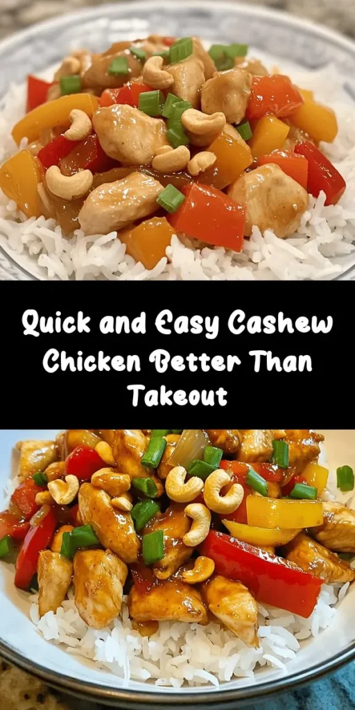 Craving takeout? This Better-Than-Takeout Cashew Chicken is the perfect solution! Made with tender chicken, crunchy cashews, and colorful bell peppers, all tossed in a delicious sauce, it’s quick and easy to whip up at home. With a prep time of just 15 minutes and a total cook time of 45, this dish is ready to impress in no time. Serve it over rice or quinoa for a satisfying meal. Your taste buds will thank you!
