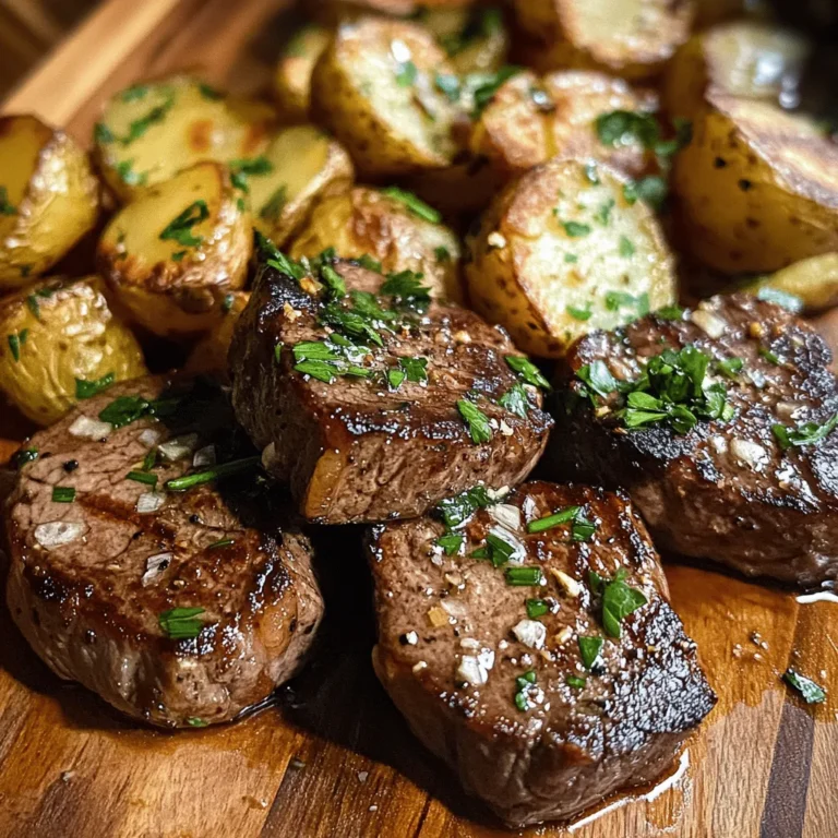 If you're searching for a meal that combines simplicity, bold flavors, and the satisfaction of a homemade dinner, look no further than Butter Steak Bites with Garlic Herb Potatoes. This dish features juicy, tender steak bites seared to perfection, paired with crispy, herb-infused baby potatoes that elevate the dining experience. The delightful contrast between the savory richness of the steak and the aromatic garlic-herb potatoes creates a culinary harmony that will please any palate.