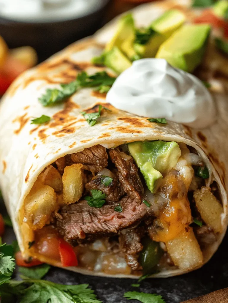 Are you ready to elevate your burrito game? The Steak & Cheese Dirty Fry Burrito is not just a meal; it's an experience that combines hearty flavors, satisfying textures, and a fusion that will leave your taste buds dancing. This dish takes the classic burrito and adds a unique twist, transforming it into a mouthwatering creation that features juicy flank steak, melty cheese, and crispy French fries all wrapped up in a warm tortilla. Perfect for lunch, dinner, or even a late-night snack, this recipe is ideal for home cooks seeking an easy yet delectable option that doesn't skimp on flavor.
