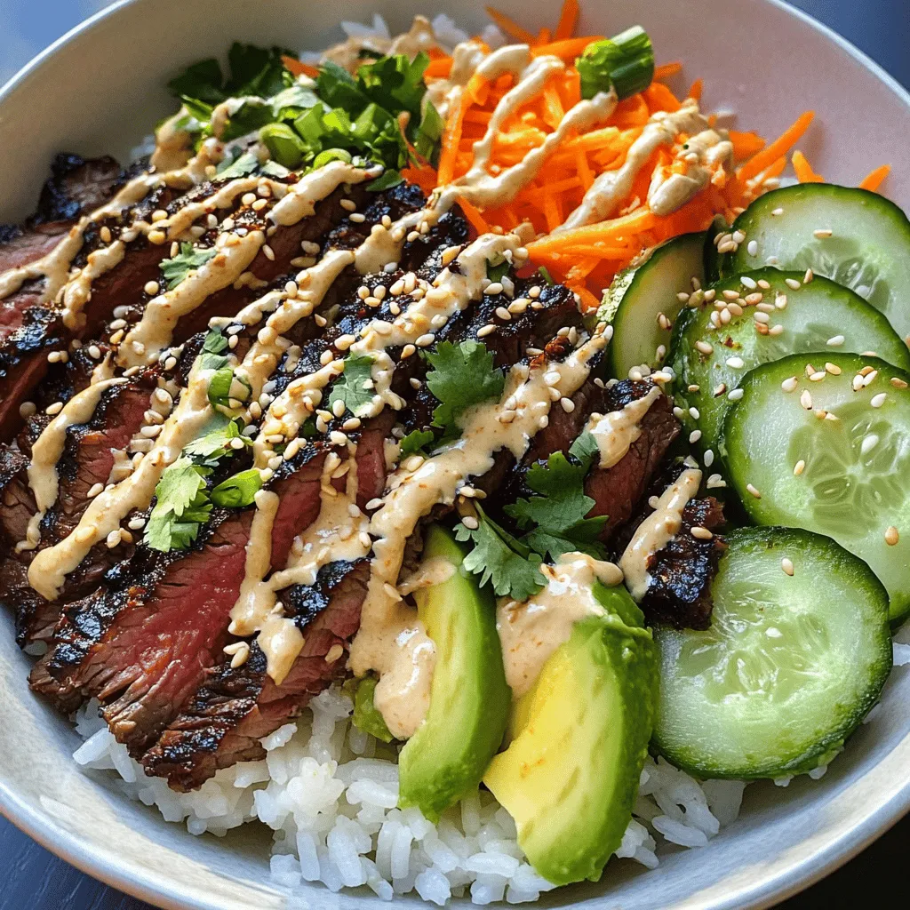 Delve into the vibrant world of Korean cuisine with this delightful recipe for Korean BBQ Steak Rice Bowls with Spicy Cream Sauce. This dish is a wonderful representation of the bold flavors and fresh ingredients that characterize Korean cooking. It combines marinated flank steak, an array of colorful vegetables, and a creamy, spicy sauce that ties everything together beautifully. The result is a harmonious blend of flavors and textures that will excite your palate and satisfy your hunger.