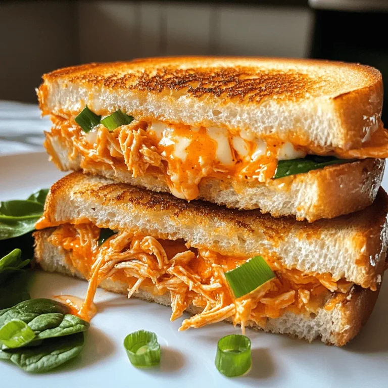 The Buffalo Chicken Grilled Cheese Sandwich is a delicious fusion that elevates the classic comfort food into an explosion of flavors that tantalize the taste buds. Imagine biting into warm, toasted bread, only to find a gooey, cheesy interior that is perfectly spiced with the tangy heat of buffalo chicken. This delightful creation combines two beloved dishes—the iconic grilled cheese and the beloved buffalo chicken—resulting in a satisfying meal that’s perfect for any occasion.