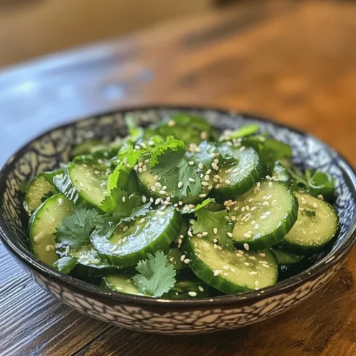 For those who enjoy a little heat, consider adding chili oil to your Refreshing Asian Cucumber Salad Delight. This optional ingredient not only elevates the flavor profile but also adds a layer of complexity that can transform the dish from refreshing to exciting. The rich, spicy notes of chili oil complement the crispness of cucumbers and the aromatic qualities of garlic and ginger in the dressing. By drizzling a small amount over the salad, you can introduce a warm, spicy kick that contrasts beautifully with the refreshing elements of the cucumbers and herbs.