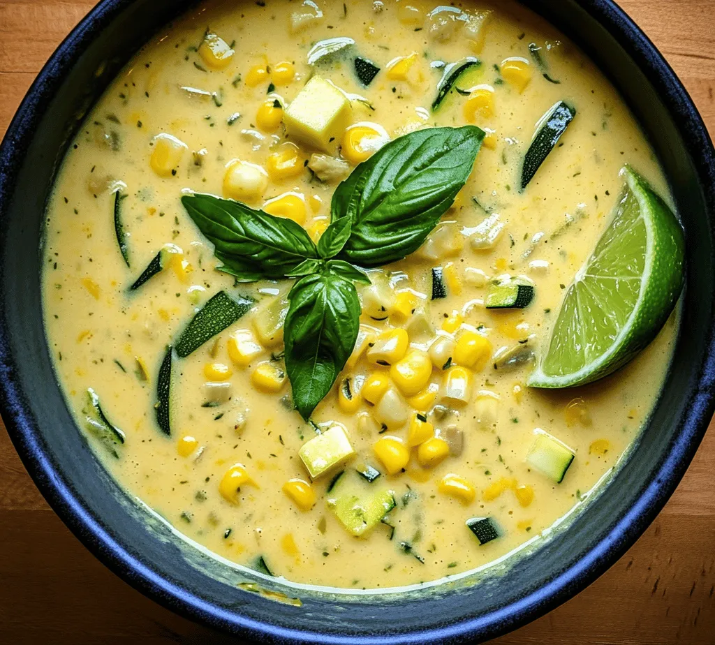 As the sun shines brightly and the days grow longer, summer brings with it a vibrant array of fresh produce, making it the perfect time to indulge in light and refreshing dishes. Among the many culinary delights that the season offers, <strong>Summer Corn and Zucchini Chowder</strong> stands out as a comforting and satisfying option that captures the essence of summer in every spoonful. This chowder, brimming with the sweet, earthy flavors of corn and the delicate crunch of zucchini, is not only delightful to the taste buds but also a nourishing choice for any meal—be it lunch or dinner.” /></p>
</p>
<p>When it comes to enjoying the vibrant flavors of summer, there’s nothing quite like a bowl of fresh Summer Corn and Zucchini Chowder. This dish is not only a celebration of seasonal produce but also a comforting meal that brings warmth and nourishment to your table. In this section, we will delve deeper into the details of how to achieve the perfect texture for your chowder, tips for personalizing its flavor, and the best ways to serve and enjoy this delightful dish.</p>
</p>
<h3>How to Properly Blend the Chowder for Desired Texture</h3>
</p>
<p>Achieving the perfect texture for your chowder is essential for a satisfying experience. When blending, the goal is to create a creamy, velvety consistency that enhances the overall flavor without losing the essence of the fresh ingredients.</p>
</p>
<p>1. <strong>Blending Technique</strong>: After cooking your chowder, use an immersion blender to puree a portion of it right in the pot. This method allows you to control the texture better, leaving some chunks of corn and zucchini for that delightful bite. If you prefer a completely smooth chowder, you can blend it all, but remember to allow it to cool slightly before transferring to a traditional blender to avoid splattering.</p>
</p>
<p>2. <strong>Adjusting Texture</strong>: If you find the chowder too thick, you can add a little vegetable broth or water while blending to reach your desired consistency. If it’s too thin, allow it to simmer uncovered for a few extra minutes until it thickens up.</p>
</p>
<h3>Tips for Adjusting Seasoning to Personal Taste</h3>
</p>
<p>The beauty of chowder lies in its versatility. Adjusting the seasoning can make a significant difference in flavor, so here are some tips to help you tailor it to your preferences:</p>
</p>
<p>– <strong>Taste as You Go</strong>: Always taste your chowder before serving. This allows you to adjust the seasoning based on your palate. Start with a little salt and pepper, and add more gradually.</p>
</p>
<p>– <strong>Herbs and Spices</strong>: Fresh herbs like basil, thyme, and parsley can brighten the chowder. Add them towards the end of cooking to preserve their flavor. If you enjoy a bit of heat, consider sprinkling in some red pepper flakes or a dash of cayenne pepper.</p>
</p>
<p>– <strong>Citrus Zest</strong>: A squeeze of lime or lemon juice just before serving can elevate the flavors, bringing a refreshing zing that complements the sweetness of the corn.</p>
</p>
<h3>Cooking Techniques for a Creamy Texture</h3>
</p>
<p>Creating a creamy chowder doesn’t always require heavy cream. Here are some effective techniques to achieve that luscious, creamy mouthfeel:</p>
</p>
<p>– <strong>Blending for Creaminess</strong>: Blending part of the chowder is key to creating a creamy consistency. By pureeing some of the vegetables, you release their natural starches, which act as a thickener and lend a smooth texture without the need for excessive dairy.</p>
</p>
<p>– <strong>Alternative Methods</strong>: For those who prefer not to use a blender, consider using a potato masher to partially mash some of the corn and zucchini directly in the pot. This method will still provide that thick, creamy feel while maintaining the rustic charm of the chowder.</p>
</p>
<p>– <strong>Coconut Milk vs. Heavy Cream</strong>: If you opt for a dairy-free alternative, coconut milk is an excellent choice. It offers a rich and creamy texture while adding a subtle sweetness that complements the corn. On the other hand, heavy cream will provide a more traditional chowder taste. The choice ultimately depends on your dietary preferences and the flavor profile you wish to achieve.</p>
</p>
<h3>Serving Suggestions for Summer Corn and Zucchini Chowder</h3>
</p>
<p>The way you serve your chowder can enhance the overall dining experience. Here are some delightful accompaniments and presentation tips:</p>
</p>
<p>1. <strong>Ideal Accompaniments</strong>: Pair your chowder with crusty artisan bread for dipping. A simple green salad with a light vinaigrette can also provide a refreshing contrast to the creamy chowder. For a heartier option, consider grilled cheese sandwiches or corn muffins.</p>
</p>
<p>2. <strong>Presentation Tips</strong>: To elevate the visual appeal of your chowder, consider garnishing each bowl with fresh basil leaves, a sprinkle of paprika, or a drizzle of olive oil. Adding lime wedges on the side not only adds a pop of color but also allows guests to customize their servings with a splash of citrus.</p>
</p>
<p>3. <strong>Beverage Pairings</strong>: For an ideal pairing, serve your chowder with a chilled glass of white wine, such as Sauvignon Blanc or Chardonnay. If you prefer a non-alcoholic option, iced tea or a sparkling lemonade can provide a refreshing complement to the flavors of the chowder.</p>
</p>
<h3>Nutritional Information</h3>
</p>
<p>Understanding the nutritional value of your chowder is essential, especially when considering a balanced diet. Here’s a general breakdown per serving of the Summer Corn and Zucchini Chowder:</p>
</p>
<p>– <strong>Calories</strong>: Approximately 220</p>
<p>– <strong>Fats</strong>: 10 grams (if using coconut milk; less with heavy cream)</p>
<p>– <strong>Carbohydrates</strong>: 30 grams</p>
<p>– <strong>Proteins</strong>: 6 grams</p>
</p>
<p>This chowder is a fantastic way to incorporate vegetables into your diet, boasting fiber from corn and zucchini. Additionally, it can fit various dietary needs:</p>
</p>
<p>– <strong>Vegan</strong>: By using coconut milk and vegetable broth, the chowder remains entirely plant-based.</p>
<p>– <strong>Low-Carb</strong>: For a low-carb version, reduce the amount of corn and add more zucchini or other low-carb vegetables like cauliflower.</p>
</p>
<h3>Storing and Reheating Leftovers</h3>
</p>
<p>If you find yourself with leftovers, you’ll want to ensure they are stored properly to maintain flavor and texture:</p>
</p>
<p>1. <strong>Best Practices for Storing</strong>: Allow the chowder to cool completely, then transfer it to an airtight container. It can be stored in the refrigerator for up to three days or frozen for up to three months. When freezing, consider portioning it out into freezer-safe containers for easy reheating.</p>
</p>
<p>2. <strong>Reheating Without Compromising Flavor</strong>: To reheat, thaw frozen chowder overnight in the refrigerator. Heat gently on the stove over low to medium heat, stirring occasionally. If the chowder appears too thick after reheating, add a splash of broth or water to reach your desired consistency.</p>
</p>
<p>3. <strong>Repurposing Leftovers</strong>: Leftover chowder can be creatively transformed into new meals. Consider using it as a base for a vegetable pasta, incorporating it into a casserole, or even as a sauce for baked chicken or fish.</p>
</p>
<h3>Conclusion</h3>
</p>
<p>Cooking with fresh summer ingredients is a joy, and there’s no better way to celebrate the season than with a comforting bowl of Summer Corn and Zucchini Chowder. This recipe not only nourishes the body but also warms the soul, making it an ideal choice for family gatherings or cozy evenings at home. As you experiment with the flavors and textures of the chowder, remember that seasonal cooking allows for endless creativity. Embrace the bounty of summer, and feel free to make this chowder your own by adding your favorite herbs, spices, or even a splash of your favorite hot sauce for a kick. Enjoy the process and the delicious results that come with it!</p>
<div id=