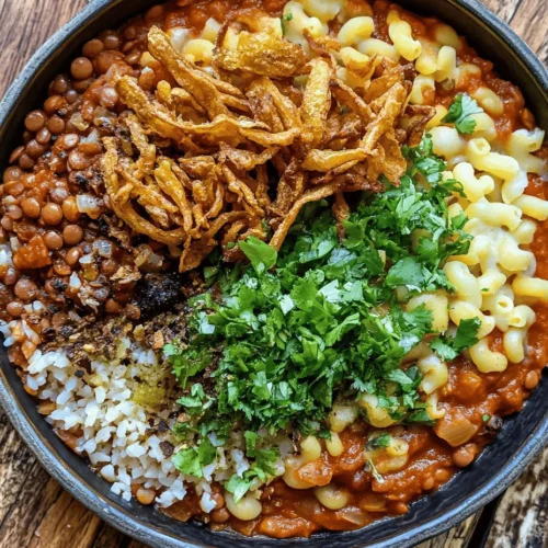 Koshari, often hailed as Egypt's national dish, is a delicious and hearty meal that perfectly encapsulates the essence of Egyptian cuisine. This dish is a delightful melange of flavors and textures, combining staple ingredients such as lentils, rice, macaroni, and a tangy tomato sauce, all topped with crispy fried onions and a sprinkle of fresh cilantro. Koshari is not just a dish; it's a cultural experience that resonates with locals and visitors alike. Its significance in everyday Egyptian life cannot be overstated, as it represents comfort food at its finest, often enjoyed by families and street vendors alike.