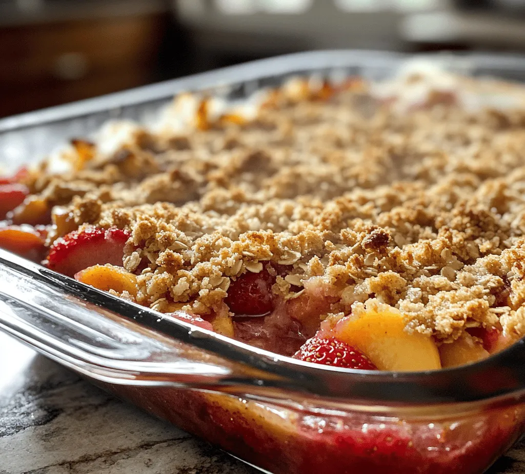 Indulging in a warm dessert that combines the sweetness of strawberries and peaches can be a delightful experience. The Strawberry Peach Crisp is a classic recipe that not only highlights the natural flavors of these fruits but also provides a satisfying crunchy topping. This dessert is perfect for warm summer nights or as a comforting sweet treat during cooler months, bridging the seasons with its versatile appeal. The combination of juicy, ripe fruit baked to perfection under a golden, crispy topping creates a wonderful contrast in both texture and flavor.