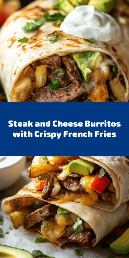 Looking for a delicious twist on your favorite comfort food? Try these Steak & Cheese Dirty Fry Burritos! Packed with flavorful flank steak, seasoned veggies, crispy French fries, and melted cheese, these burritos are the ultimate indulgence. With a perfect blend of spicy and savory, they’re easy to make and perfect for any meal. Serve with avocado, sour cream, and optional hot sauce for an extra kick! Enjoy in just 45 minutes!