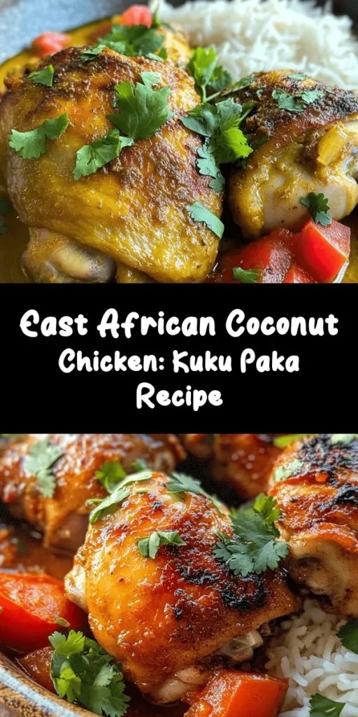 Discover the flavors of East Africa with this delicious Kuku Paka, a coconut chicken delight! Made with marinated chicken thighs simmered in creamy coconut milk, garlic, ginger, and a blend of spices, it's a dish that will transport your taste buds. Perfect for a family dinner, serve it over rice or with chapati for a complete meal. Quick to prepare and bursting with flavor, this recipe is sure to become a favorite in your kitchen!