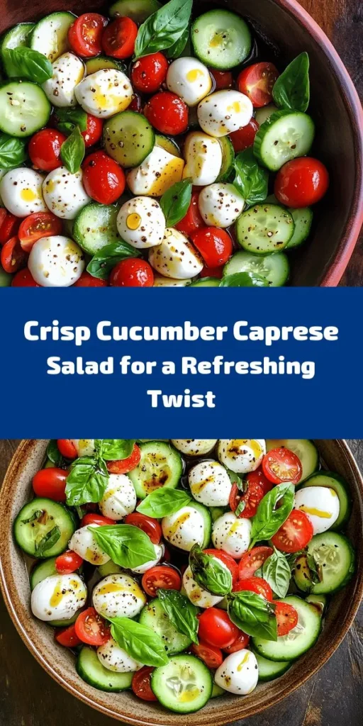 Refresh your taste buds with this easy and delicious Cucumber Caprese Salad! Bursting with fresh flavors, this salad features thick cucumber rounds, juicy cherry tomatoes, and creamy mozzarella, all topped with fragrant basil. Drizzled with olive oil and balsamic vinegar, it’s the perfect side dish for any meal or a light summer snack. Ready in just 10 minutes, this vibrant salad is both healthy and satisfying. Enjoy it fresh or chilled!