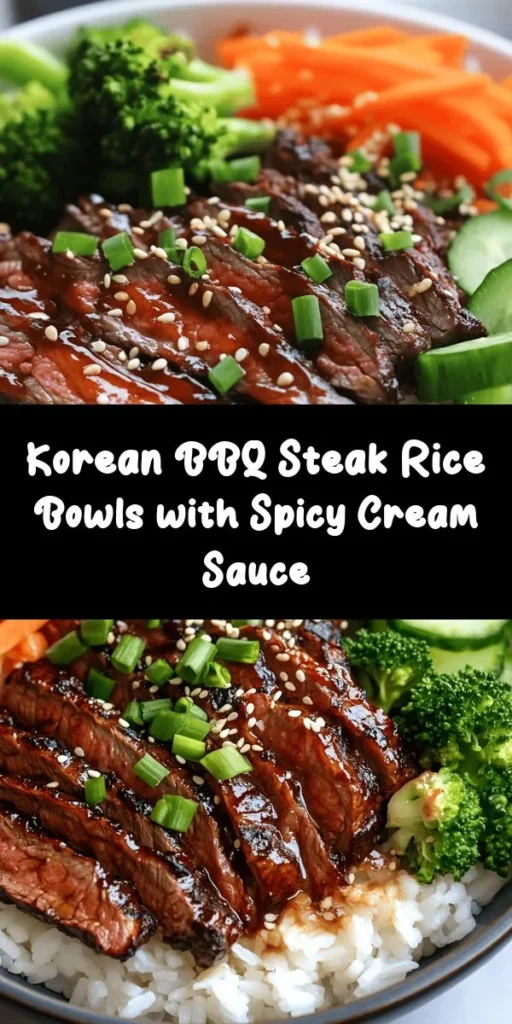 Savor the vibrant flavors of Korean BBQ with these delicious steak rice bowls! Thinly sliced flank steak is marinated in a savory blend of soy sauce, brown sugar, and spices, then grilled to perfection. Layer the juicy steak over fluffy jasmine rice, topped with fresh veggies like steamed broccoli and cucumber. A drizzle of spicy cream sauce adds a zesty kick. Perfect for a quick, satisfying meal that will impress your family and friends!