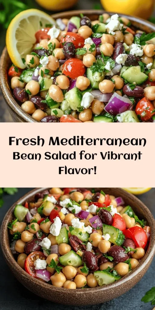 Brighten up your mealtime with this vibrant Mediterranean Bean Salad! Packed with protein-rich chickpeas and black beans, fresh veggies like cherry tomatoes and cucumber, and a zesty homemade dressing, this salad is both healthy and delicious. Perfect for a quick lunch or as a side dish for dinner, it’s easy to make and can be prepared in just 15 minutes. Let it chill and enjoy the delightful flavors together! Great for meal prep or gatherings!