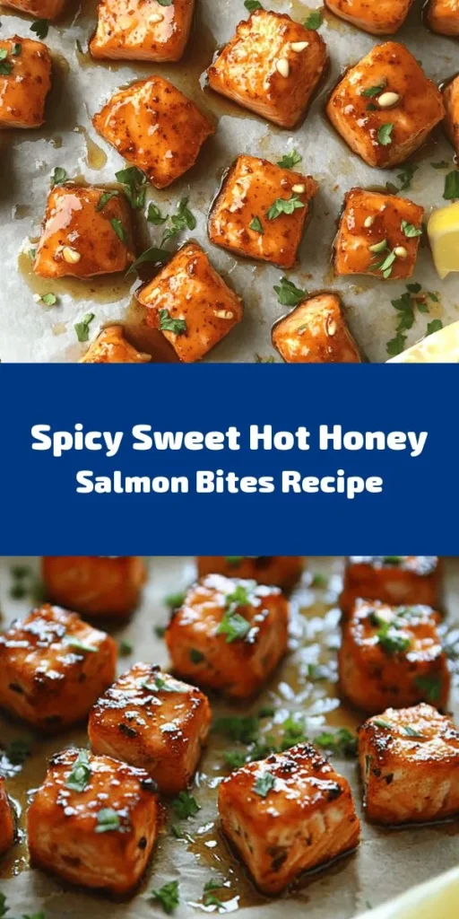 Discover a delicious twist on dinner with these Hot Honey Salmon Bites! This easy recipe combines tender salmon pieces coated in a spicy-sweet marinade of hot honey, garlic, and smoked paprika. Baked to perfection, they're garnished with fresh parsley and served with zesty lemon wedges for an extra kick. Perfect for a quick weeknight meal or a crowd-pleasing appetizer. Enjoy this flavorful treat that’s ready in just 25 minutes!