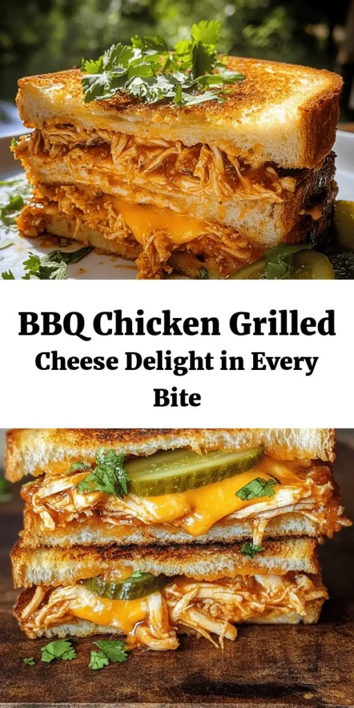 Indulge in this mouthwatering BBQ Chicken Grilled Cheese! With shredded chicken coated in your favorite BBQ sauce, melty cheddar cheese, and a crispy sourdough or Texas toast exterior, this sandwich is a flavor explosion. Optional pickles add an extra zing. Perfect for a quick meal, it comes together in just 20 minutes. Serve it hot with a sprinkle of cilantro or green onions for a tasty twist. Your new favorite comfort food awaits!