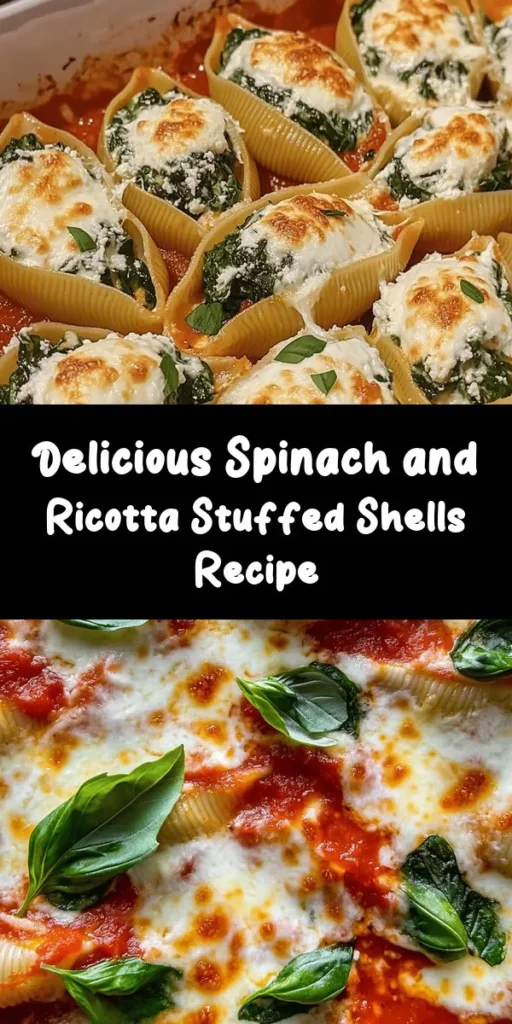 Discover the perfect comfort food with these Easy Spinach and Ricotta Stuffed Shells! This delicious recipe features jumbo pasta shells filled with a creamy spinach and ricotta mixture, topped with marinara sauce and melted mozzarella. It’s a simple yet satisfying dish that's ready in just under an hour. Ideal for family dinners or meal prep, this healthy veggie option is sure to impress. Garnish with fresh basil for a delightful touch!