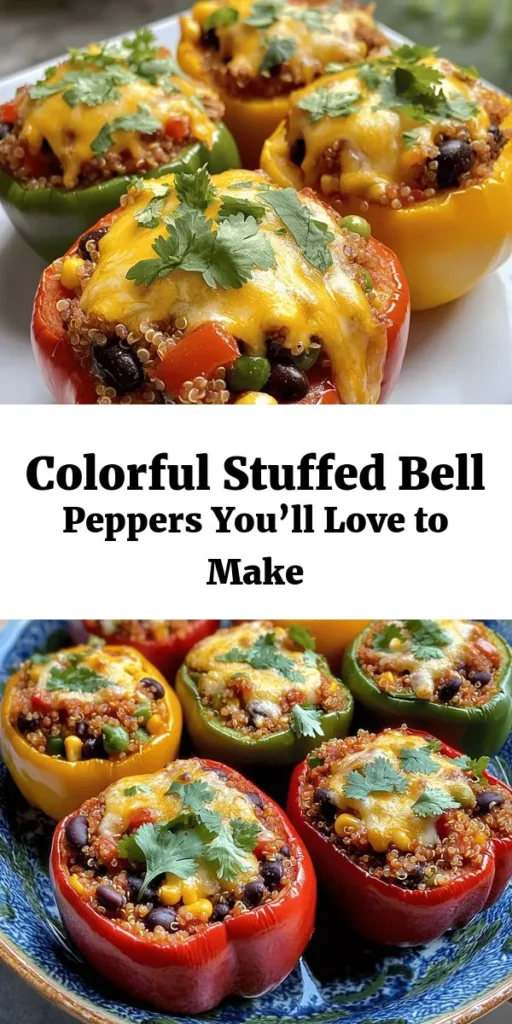 Brighten up your dinner table with these easy and colorful stuffed bell peppers! Filled with nutritious quinoa or rice, black beans, corn, and zesty salsa, this dish is perfect for a weeknight meal. Seasoned with cumin and smoked paprika, then topped with melted cheese, they’re a family favorite. Bake them until they’re tender and bubbly for a delicious, wholesome meal. Garnish with fresh herbs for an extra touch. Enjoy this delightful recipe that's as tasty as it is vibrant!