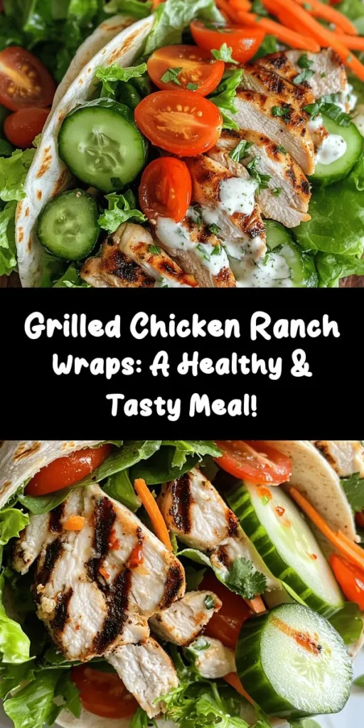 Enjoy a healthy twist on lunchtime with these delicious Grilled Chicken Ranch Wraps! Packed with tender grilled chicken, fresh mixed greens, and crisp veggies, these wraps are both satisfying and nutritious. Made with whole wheat wraps and a drizzle of low-fat ranch dressing, they’re perfect for a quick meal or a picnic. With just 30 minutes of prep, you'll have a flavorful and filling dish that everyone will love. Try them out and take your lunch game to the next level!