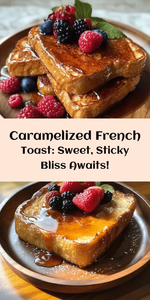 Indulge in the ultimate breakfast treat with this Sweet and Sticky Caramelized French Toast! Made with thick slices of brioche or challah, it's soaked in a creamy egg mixture infused with vanilla and cinnamon, then caramelized to perfection. Simple to whip up in just 20 minutes, this dish is perfect for cozy mornings. Top with fresh berries and a drizzle of maple syrup for a delicious finishing touch. Your mornings will never be the same!