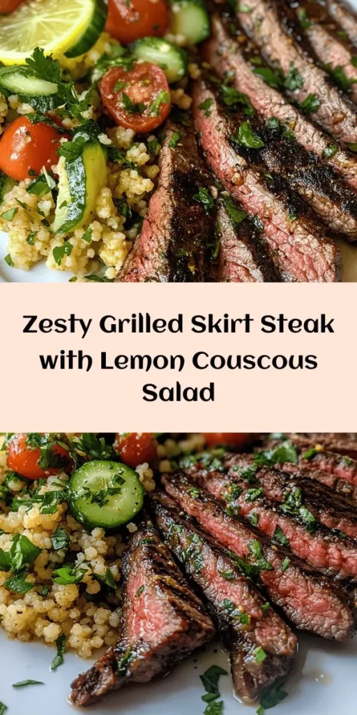Fire up the grill for a delicious Grilled Skirt Steak paired with a refreshing Lemon Herb Couscous Salad! This easy recipe features juicy marinated steak grilled to perfection and served with a vibrant salad loaded with citrusy flavors and fresh herbs. Perfect for a summer BBQ or a quick weeknight dinner. With minimal prep and cooking time, you'll have a mouthwatering meal on the table in just 30 minutes. Try it today for a taste of summer!