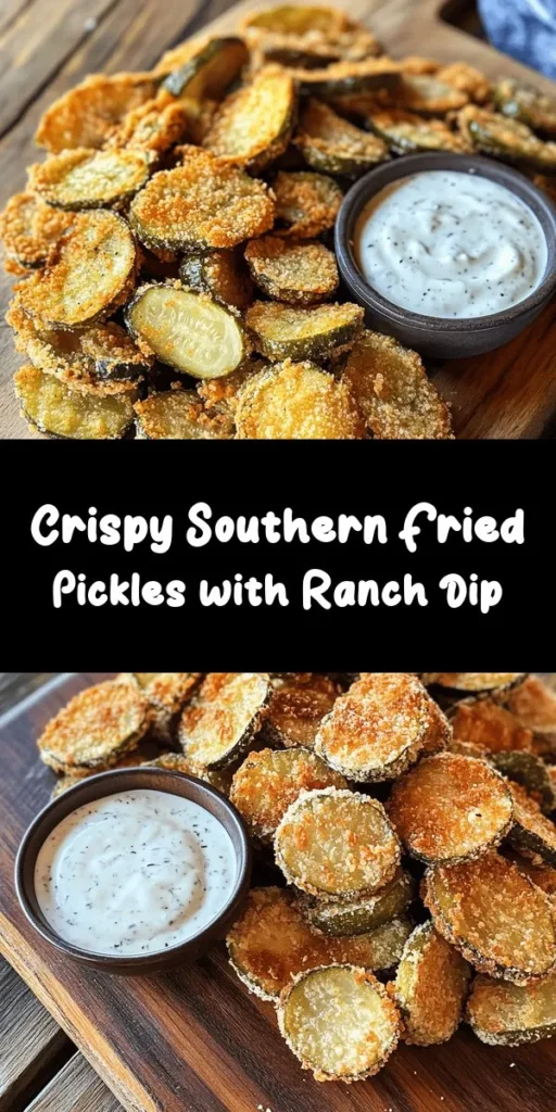 Get ready to indulge in Crispy Southern Fried Pickles! This delightful snack features dill pickle chips coated in a flavorful blend of cornmeal and spices, creating the perfect crunch. With just a few ingredients and simple steps, you can whip up this tasty treat in no time. Serve them hot with ranch dressing for dipping, and watch them disappear at your next gathering! Perfect for parties or a fun appetizer, these fried pickles are a must-try.